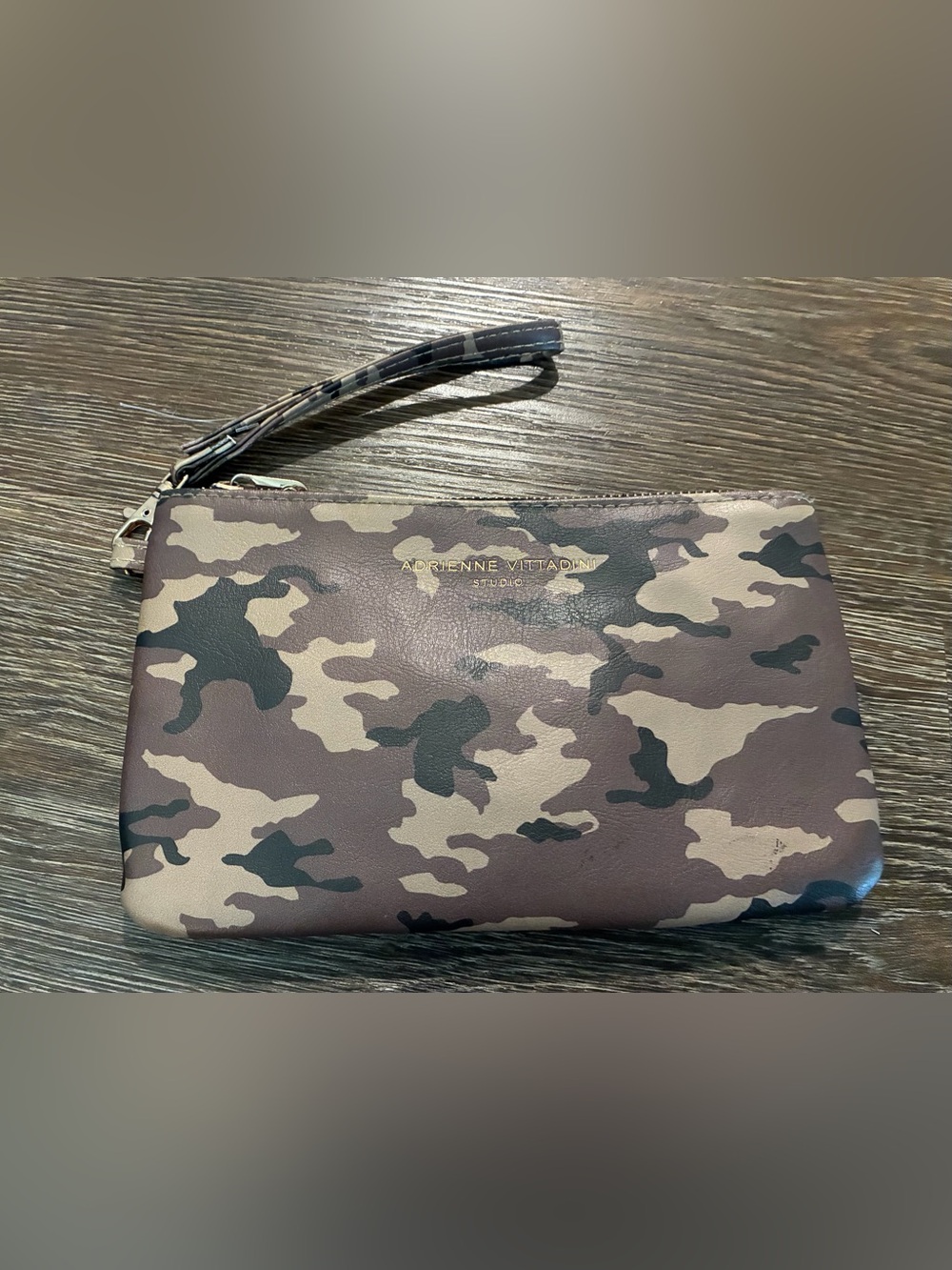 Adrienne Vittadini Camouflage Wristlet in Brown and Green
